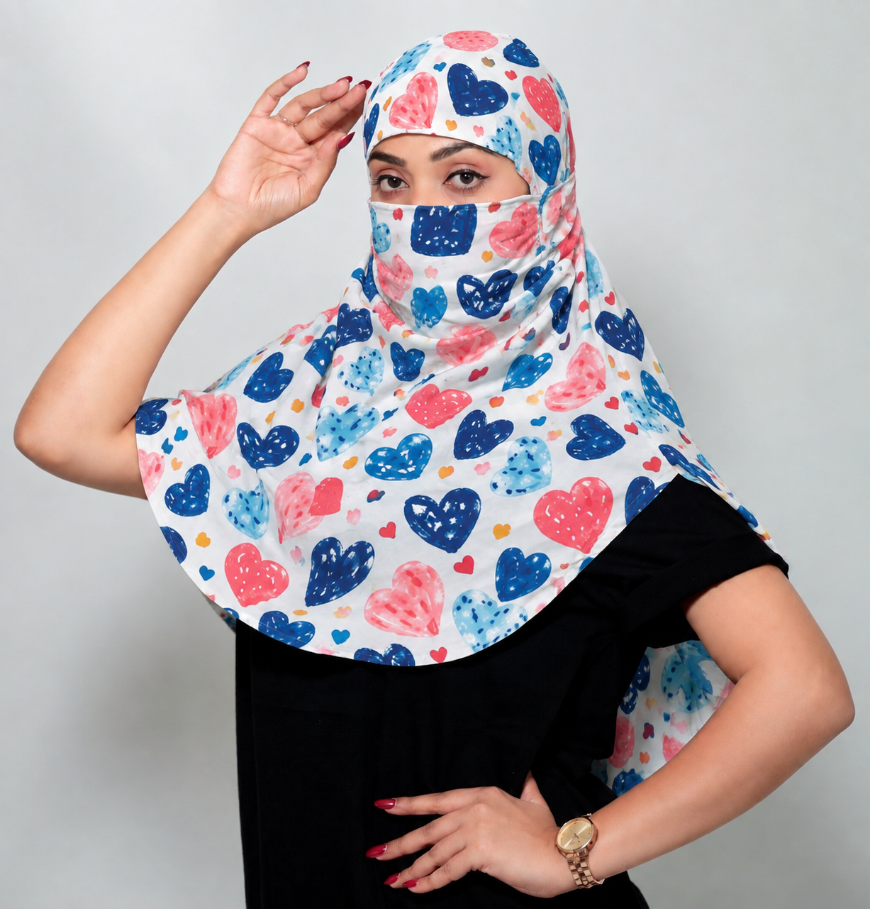 Colorful Heart Regular Scarf | Poly Crepe Printed Scarf for Women