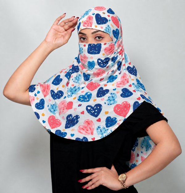 Colorful Heart Regular Scarf | Poly Crepe Printed Scarf for Women