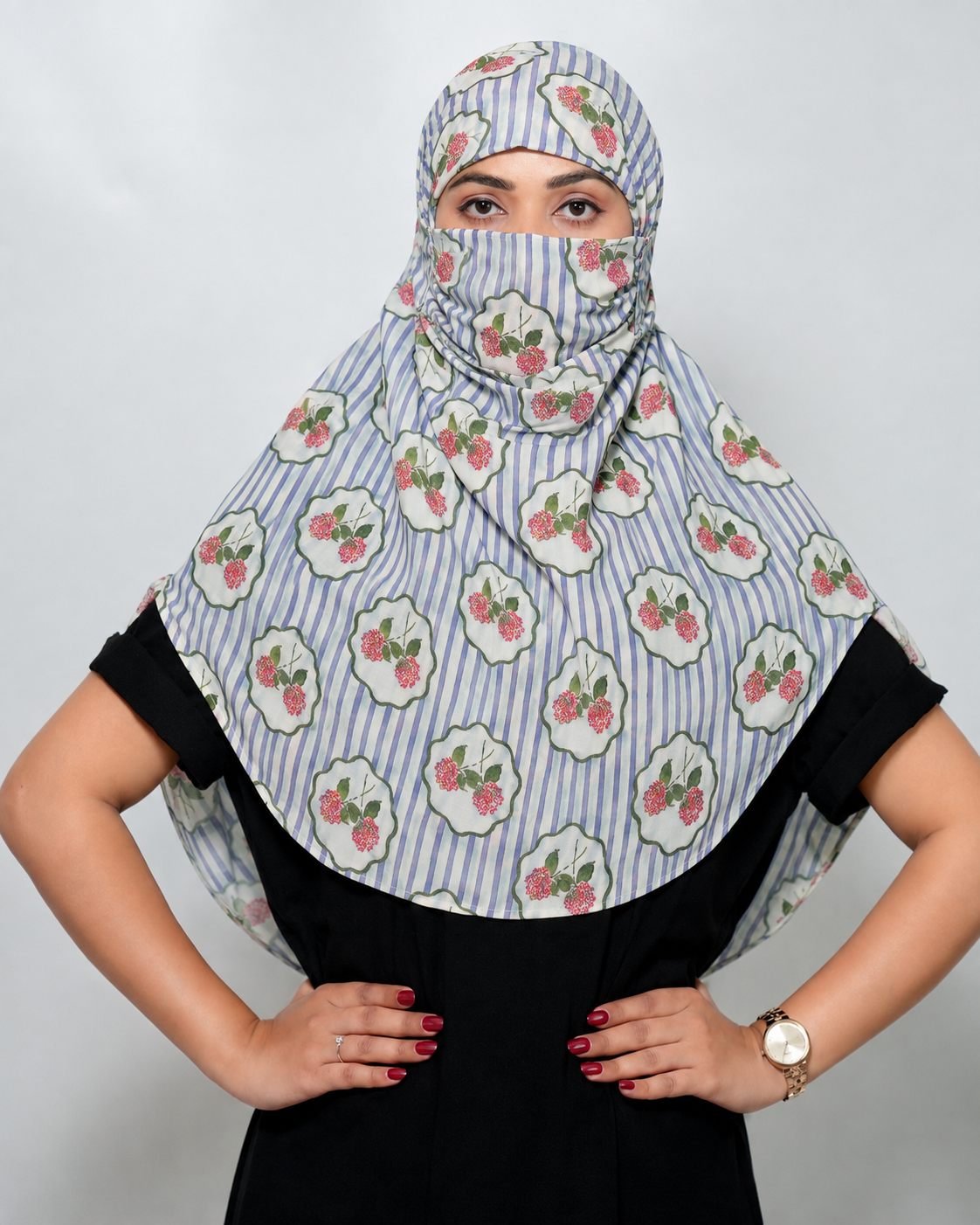 Blue Bloom Stripe  Regular Scarf | Rayon Printed Scarf for Women