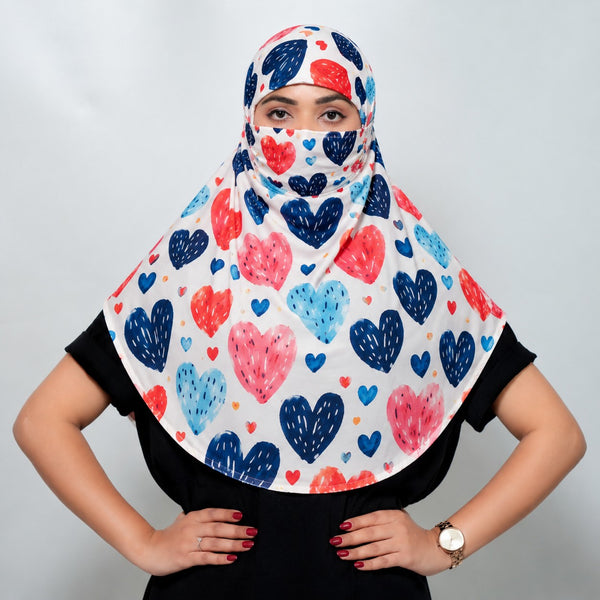 Colorful Heart Regular Scarf | Poly Crepe Printed Scarf for Women