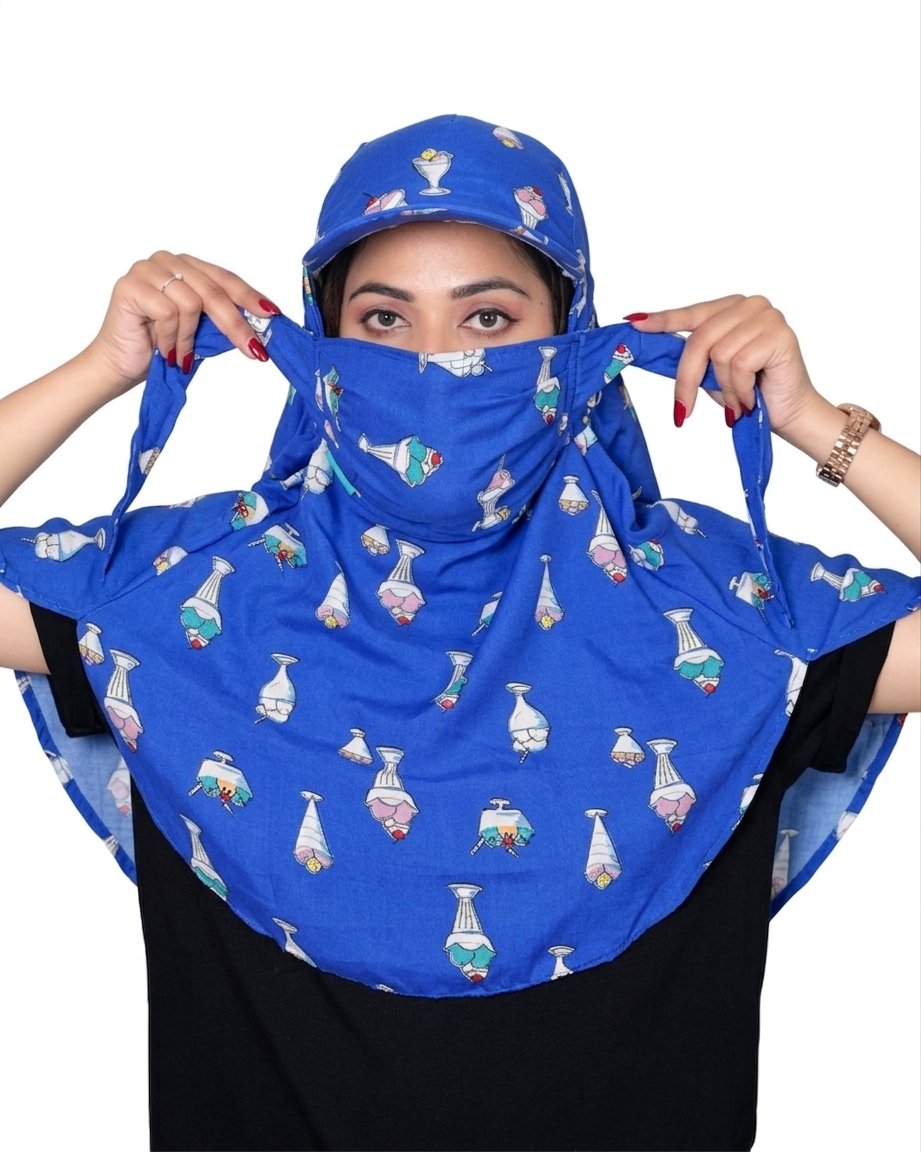 Blue Ice Cream Cap Poly Crepe Scarf
