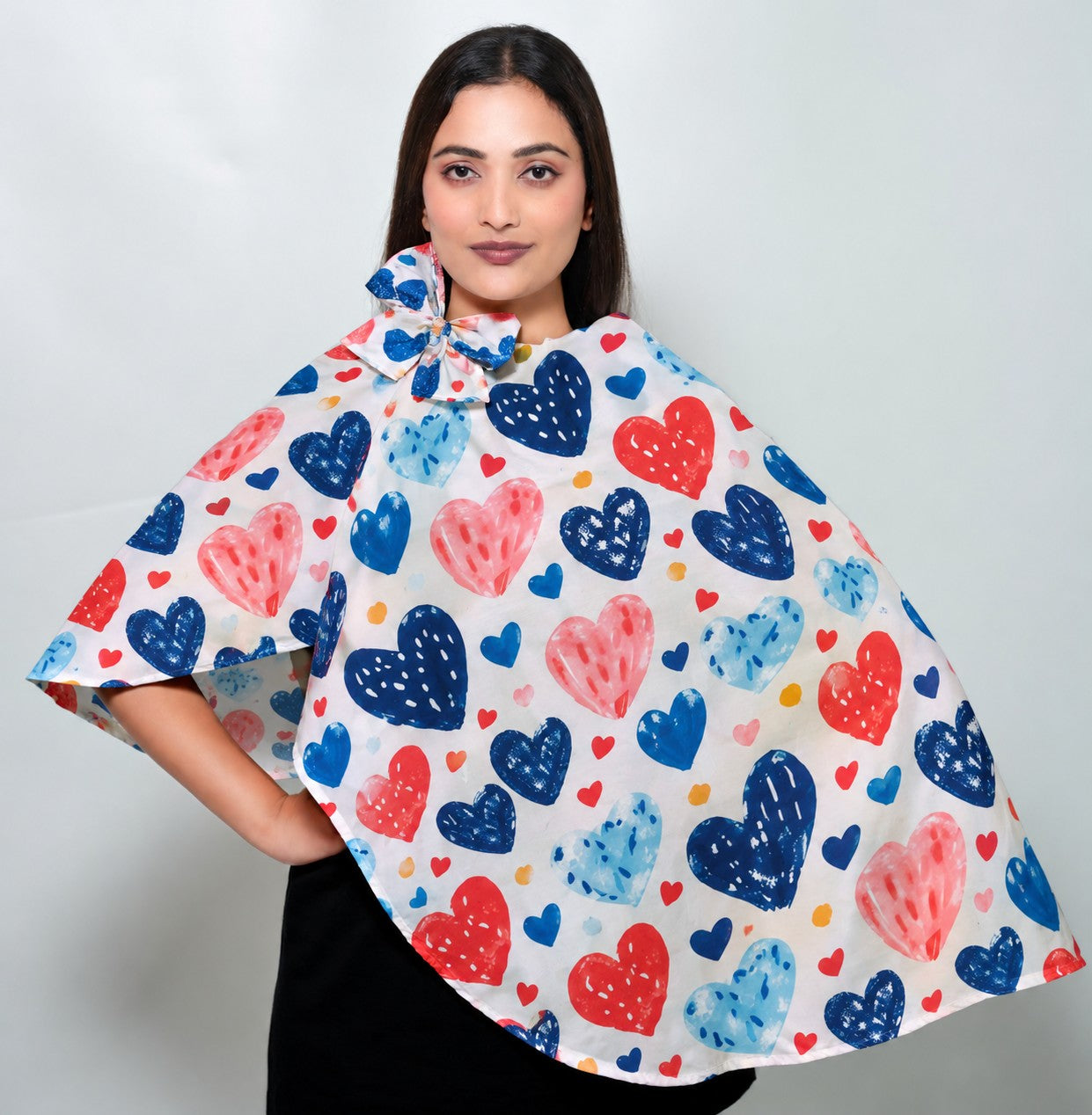 Colorful Heart Regular Scarf | Poly Crepe Printed Scarf for Women