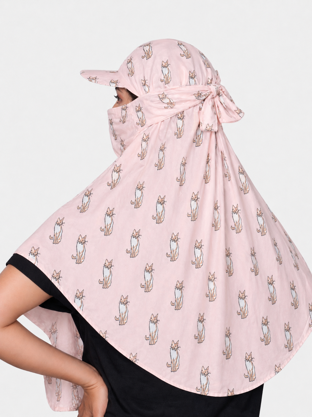 Pink Cat Cap Georgette Fabric Scarf