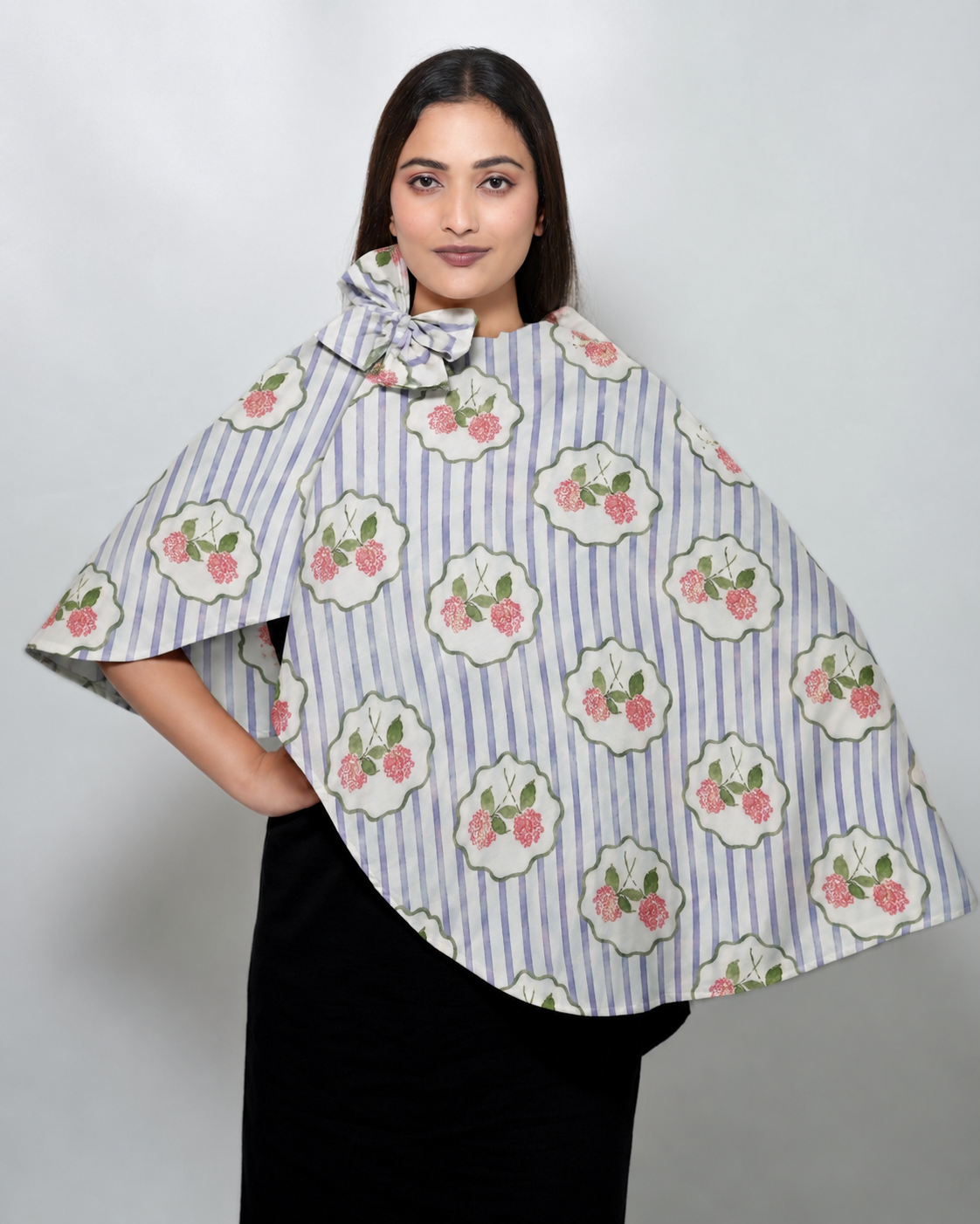 Blue Bloom Stripe  Regular Scarf | Rayon Printed Scarf for Women