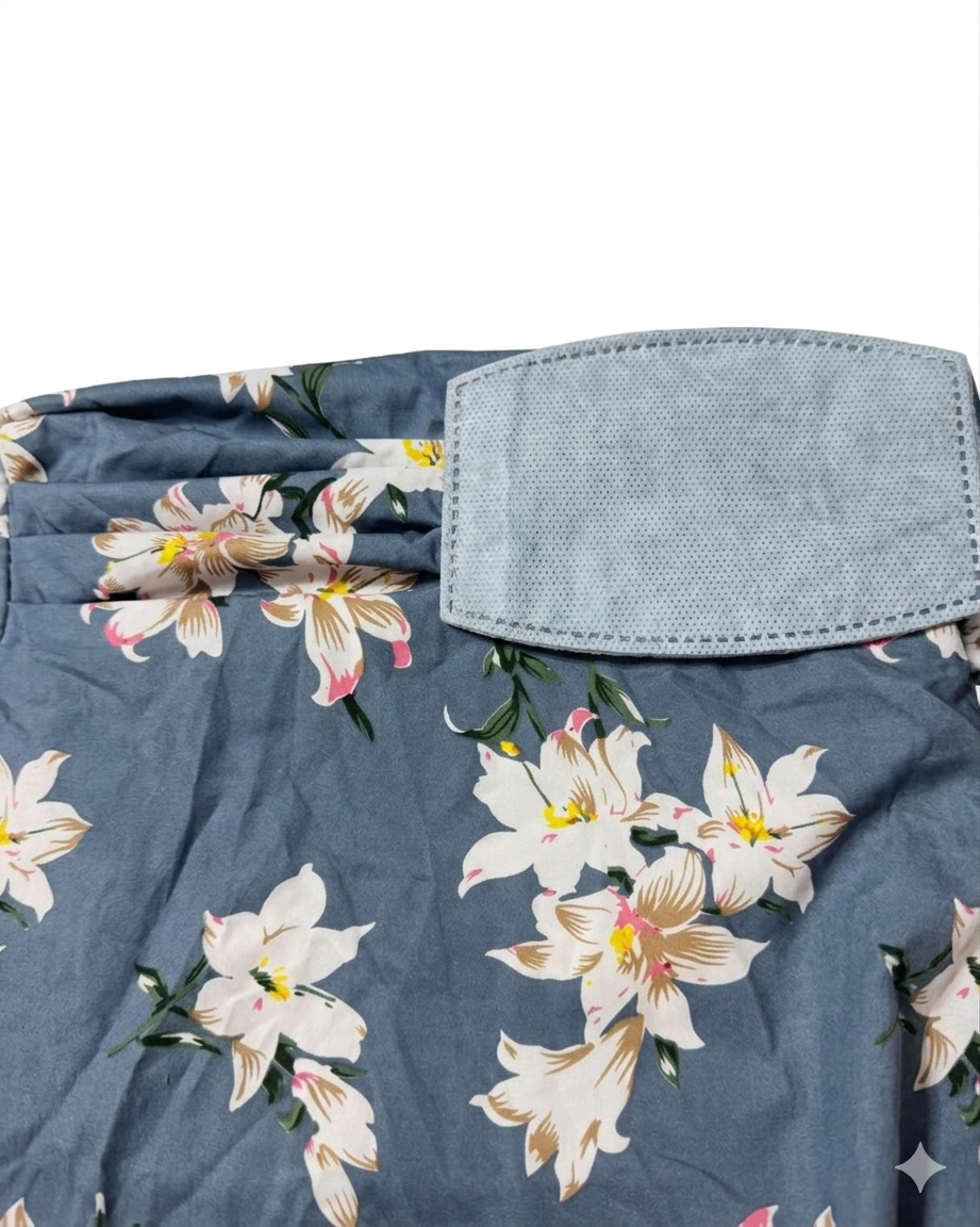 Blue Flower Cap Poly Crepe  Scarf