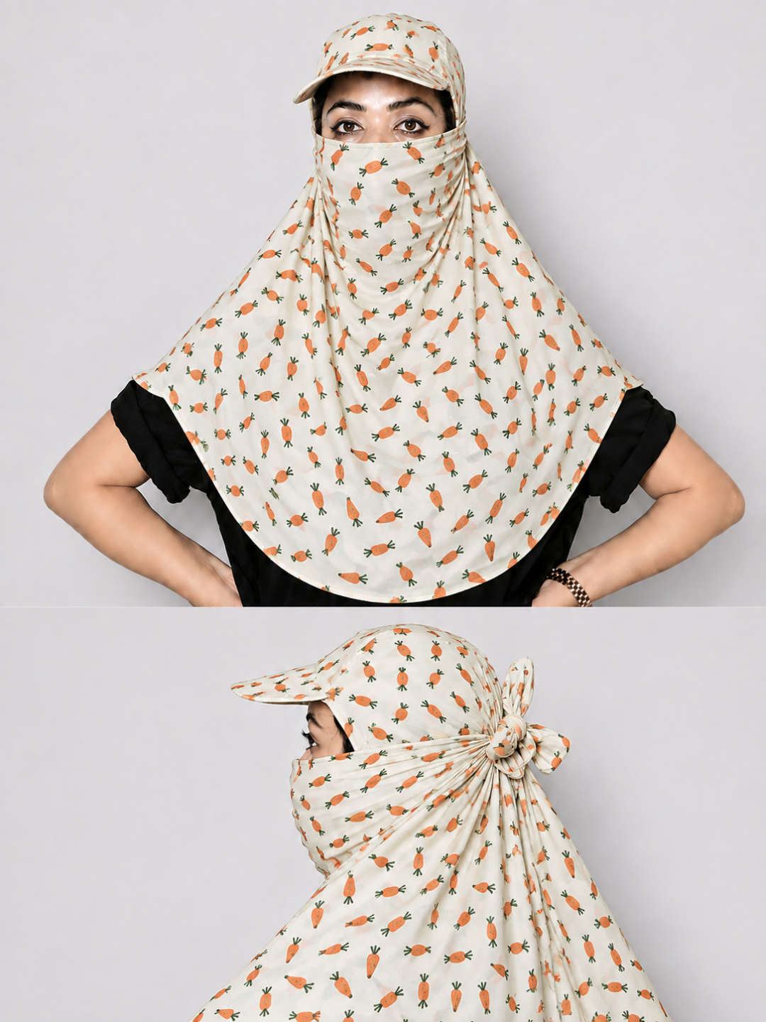 Carrots Cap Scarf | Poly Crepe Printed Scarf for Women