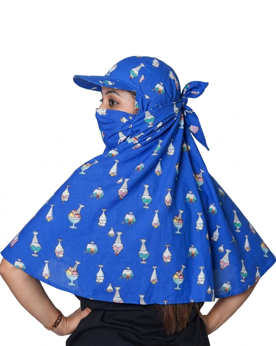 Blue Ice Cream Cap Poly Crepe Scarf