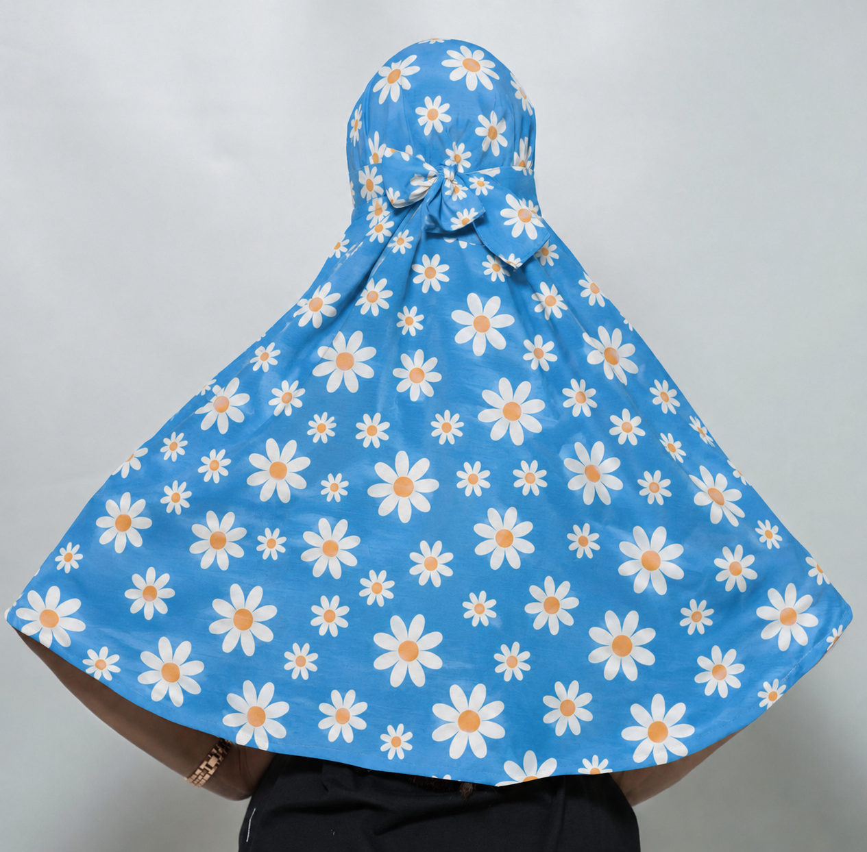 Sky Blue Daisy Regular Scarf | Poly Crepe Printed Scarf for Women