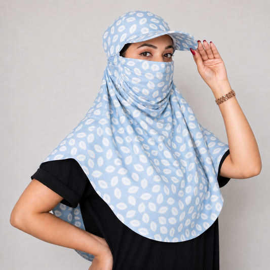 Blue Leaf Cap Poly Crepe Scarf