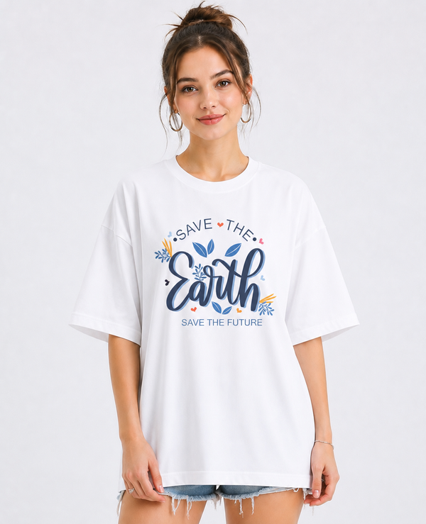 Save The Earth - White Oversized T-shirt
