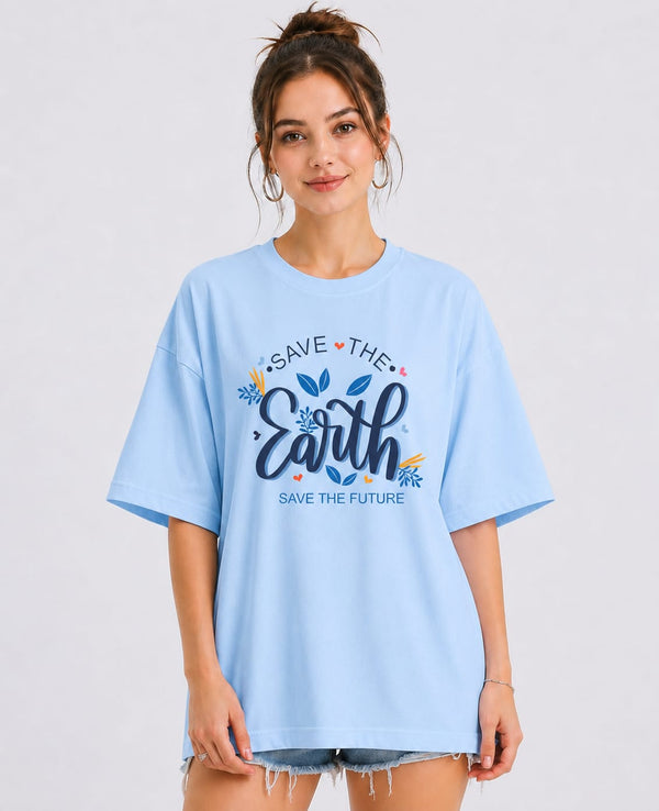 Save The Earth - Sky Blue Oversized T-shirt